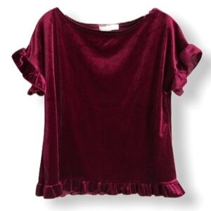 Wi & Co Velvet Holiday Plush Burgundy Blouse